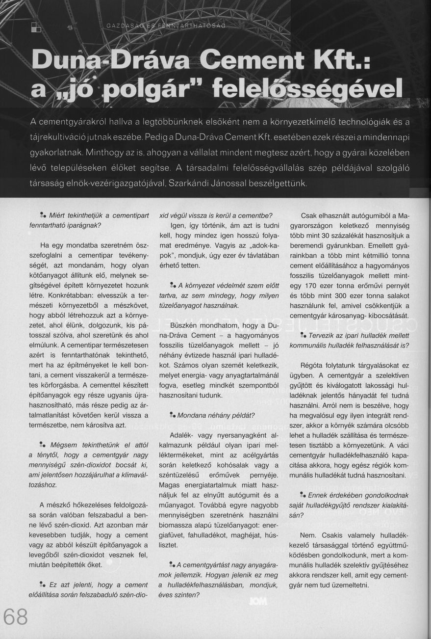 Duna-Dráva Cement Kft. : a "jó polgár" felelősségével