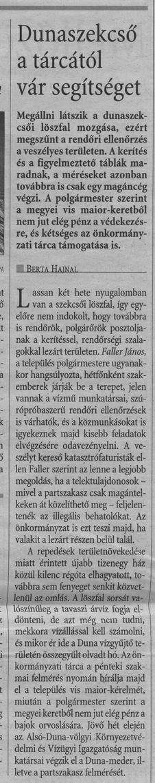 Dunaszekcső a tárcától vár segítséget