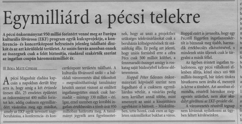 Egymilliárd a pécsi telekre