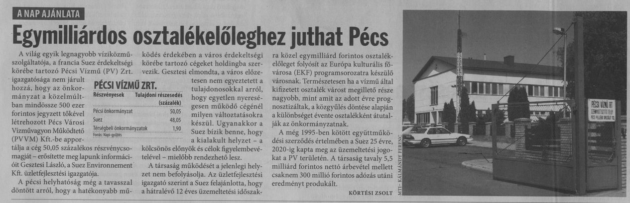 Egymilliárdos osztalékelőleghez juthat Pécs