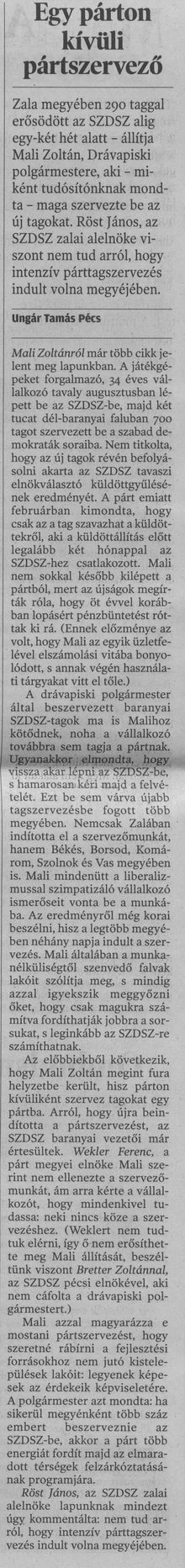 Egy párton kívüli pártszervező