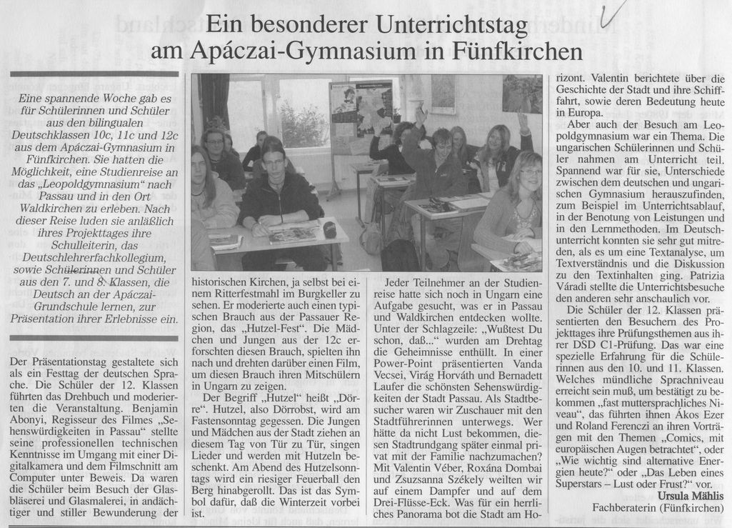 Ein besonderer Unterrichtstag am Apáczai-Gymnasium in Fünfkirchen