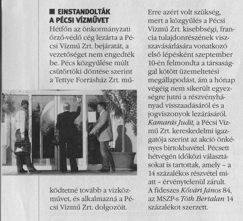 Einstandolták a pécsi vízművet