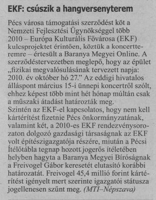 EKF: csúszik a hangversenyterem