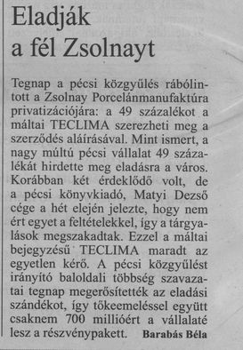 Eladják a fél Zsolnayt