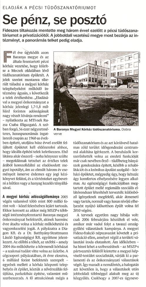 Eladják a pécsi tüdőszanatóriumot Se pénz, se posztó