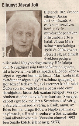 Elhunyt Jászai Joli