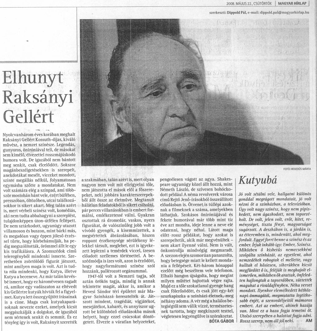 Elhunyt Raksányi Gellért