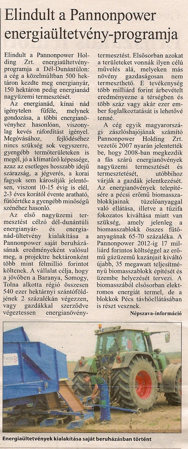 Elindult a Pannonpower energiaültetvény-programja