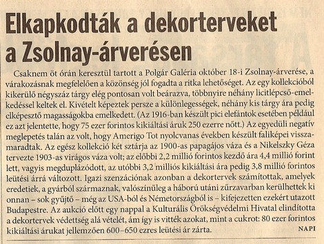 Elkapkodták a dekorterveket a Zsolnay-árverésen