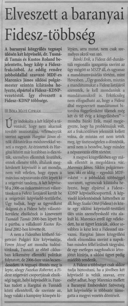 Elveszett a baranyai Fidesz-többség
