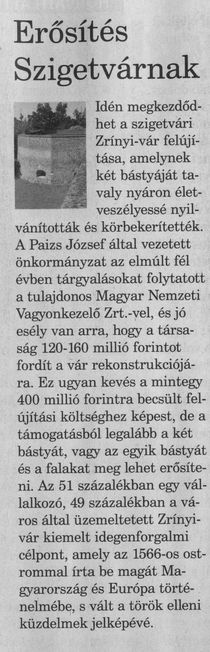 Erősítés Szigetvárnak