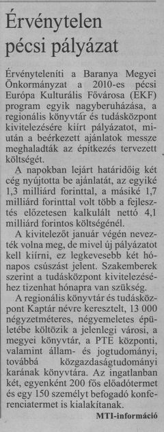Érvénytelen pécsi pályázat