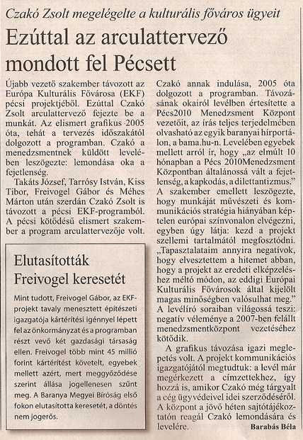 Czakó Zsolt megelégelte a kulturális főváros ügyeit Ezúttal az arculattervező mondott fel Pécsett