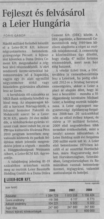 Fejleszt és felvásárol a Leier Hungária