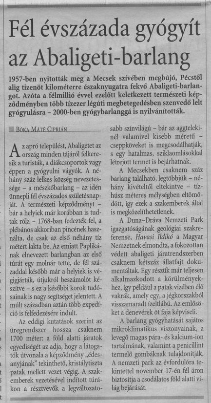 Fél évszázada gyógyít az Abaligeti-barlang