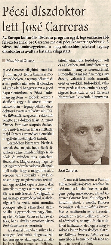 Pécsi díszdoktor lett José Carreras