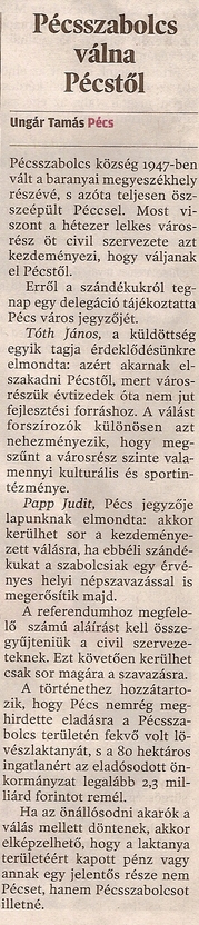 Pécsszabolcs válna Pécstől