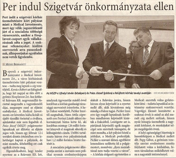 Per indul Szigetvár önkormányzata ellen