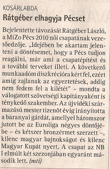 Rátgéber elhagyja Pécset