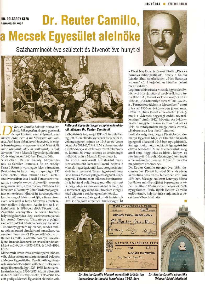 Dr. Reuter Camillo, a Mecsek Egyesület alelnöke