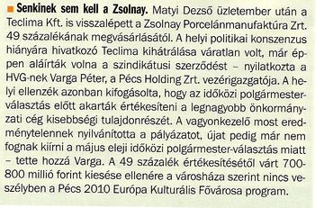 Senkinek sem kelll a Zsolnay