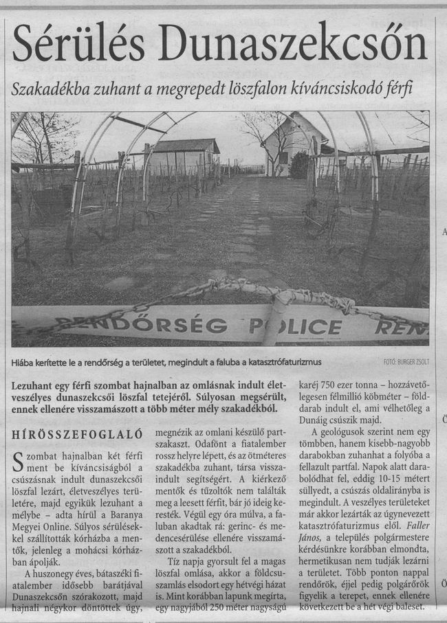Sérülés Dunaszekcsőn