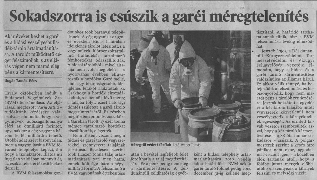 Sokadszorra is csúszik a garéi méregtelenítés