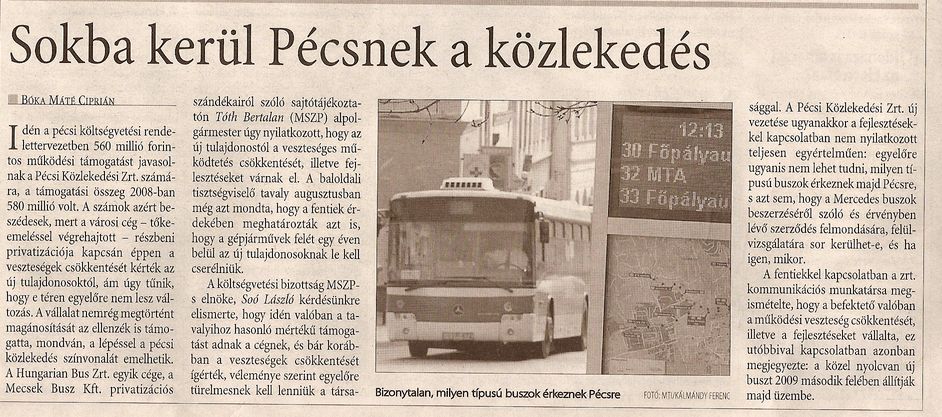 Sokba kerül Pécsnek a közlekedés