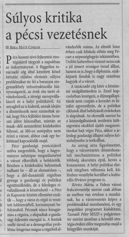 Súlyos kritika a pécsi vezetésnek