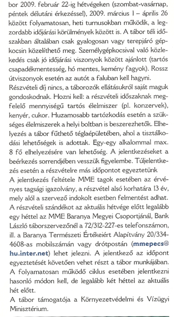 Sumonyi téli-tavaszi madárgyűrüző tábor