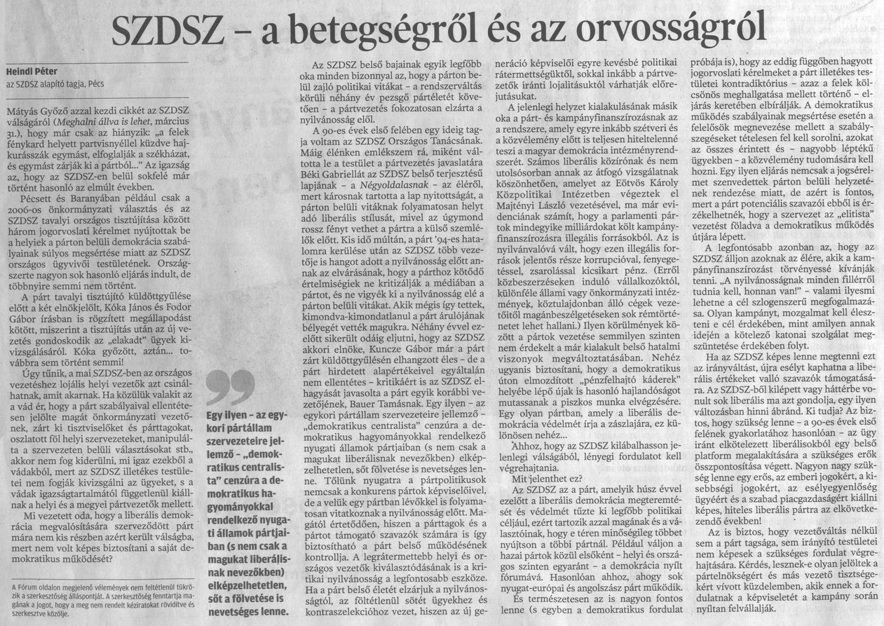SZDSZ - a betegségről és az orvosságról