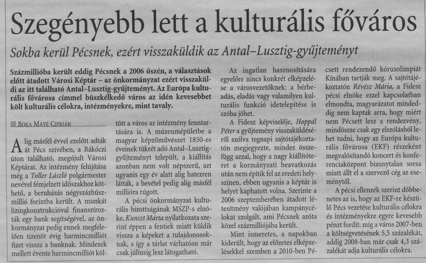 Szegényebb lett a kulturális főváros