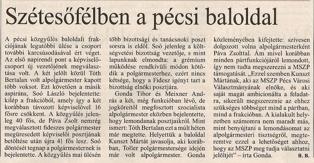Szétesőfélben a pécsi baloldal