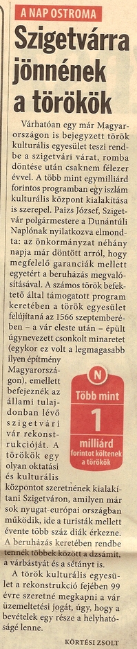 Szigetvárra jönnének a törökök