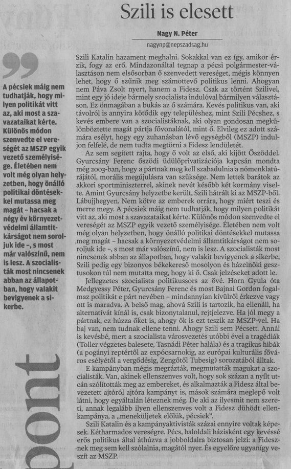 Szili is elesett