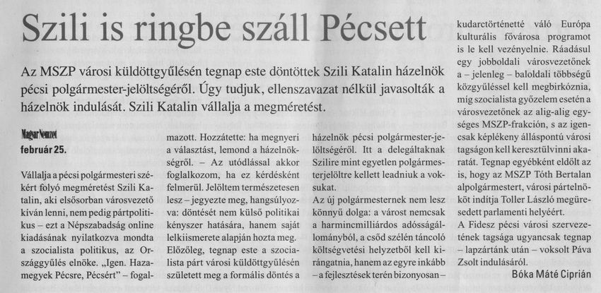 Szili is ringbe száll Pécsett