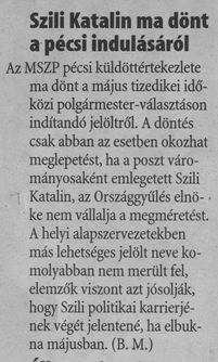Szili Katalin ma dönt a pécsi indulásáról