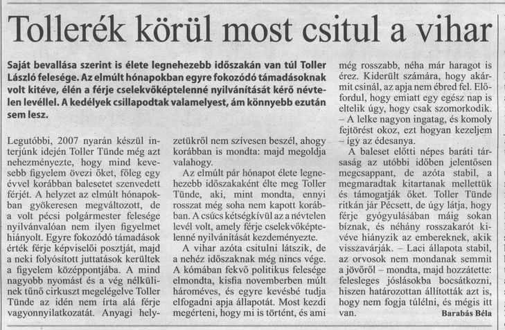 Tollerék körül most csitul a vihar
