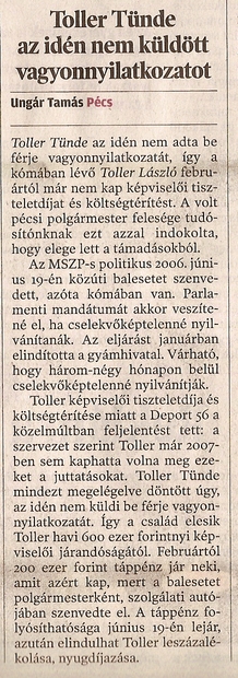 Toller Tünde az idén nem küldött vagyonnyilatkozatot