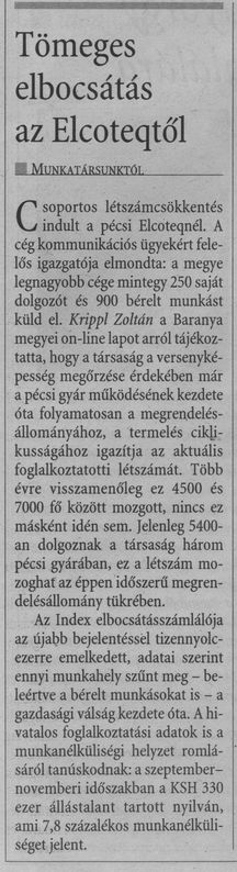 Tömeges elbocsátás az Elcoteq-től
