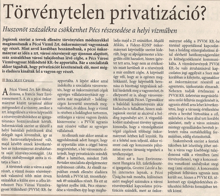Törvénytelen privatizáció?