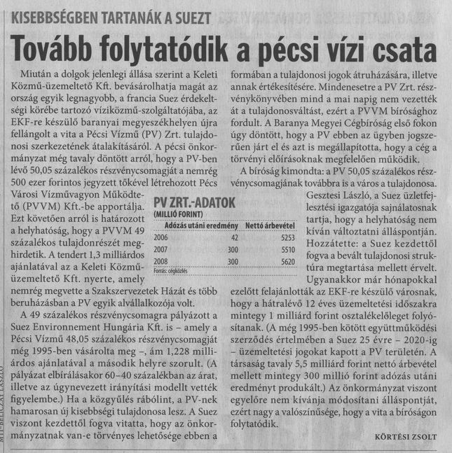 Tovább folytatódik a pécsi vízi csata Kisebbségben tartanák a Suezt