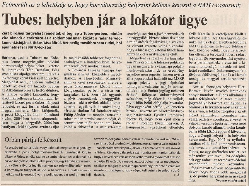 Tubes: helyben jár a lokátor ügye