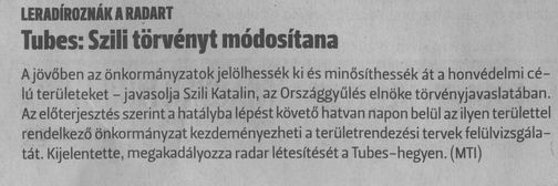 Tubes: Szili törvényt módosítana : Leradíroznák a radart