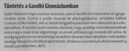 Tüntetés a Gandhi Gimnáziumban