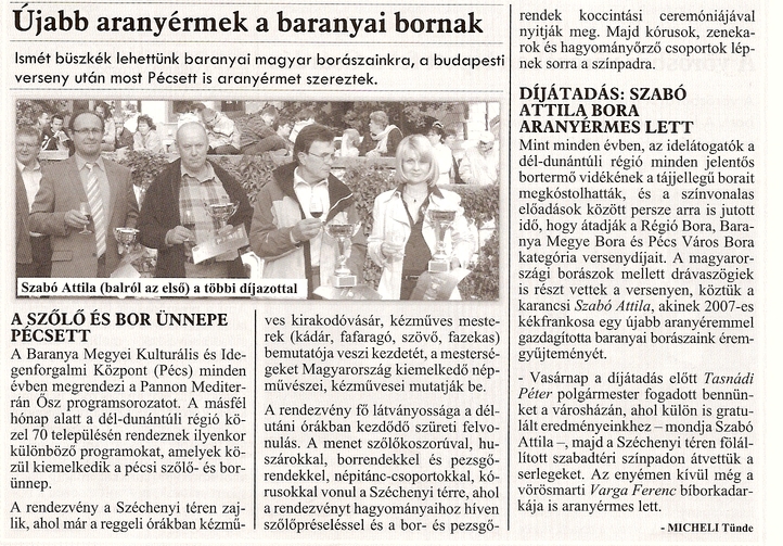 Újabb aranyérmek a baranyai bornak