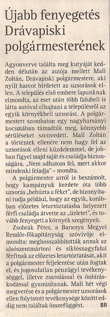Újabb fenyegetés Drávapiski polgármesterének