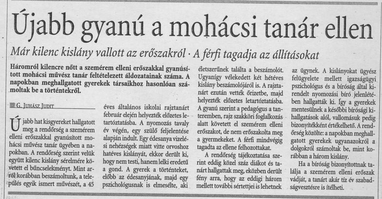 Újabb gyanú a mohácsi tanár ellen : Már kilenc kislány vallott az erőszakról : A férfi tagadja az állításokat