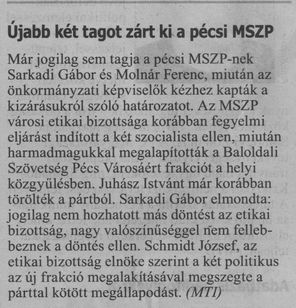 Újabb két tagot zárt ki a pécsi MSZP